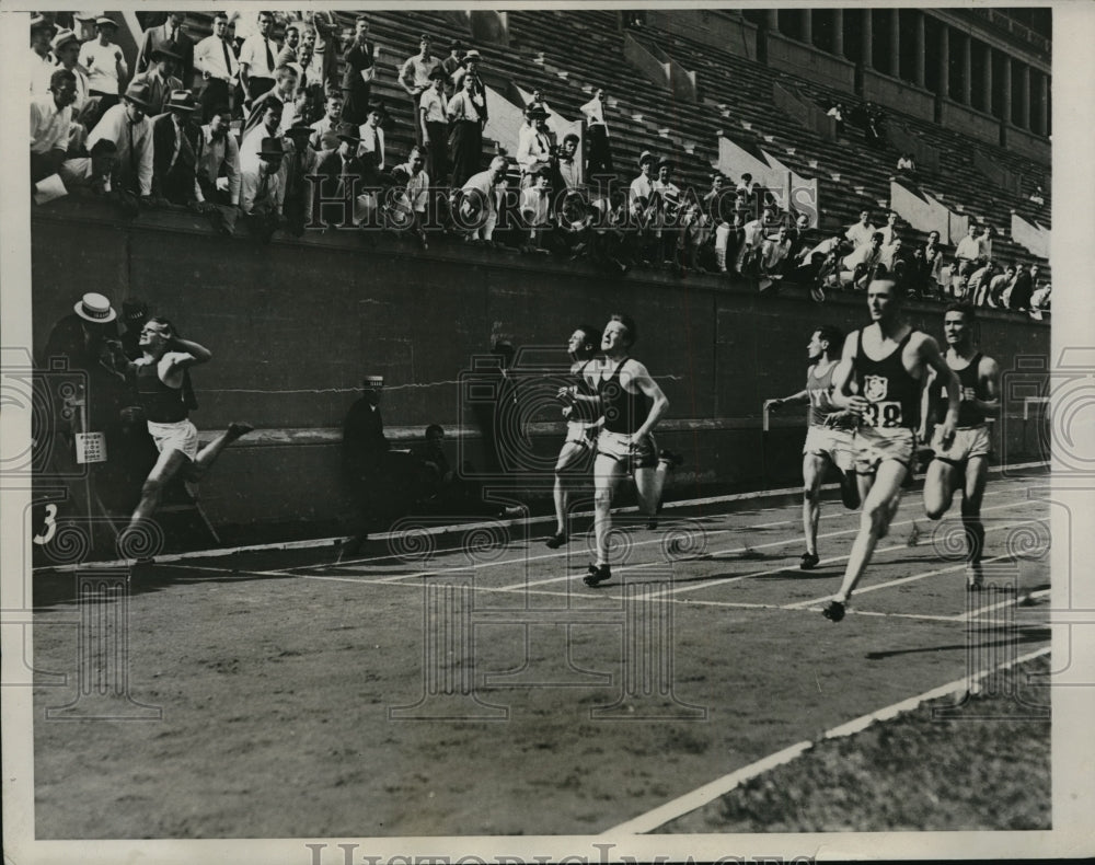 1933 Press Photo IC4A meet 100 meter dash Leslie Ball,Al Maskery,McManus - Historic Images