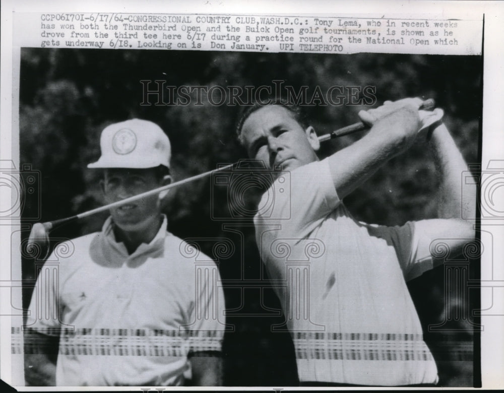 1964 Press Photo Congressional CC in DC TonyLema on 3rd tee with Don January - Historic Images