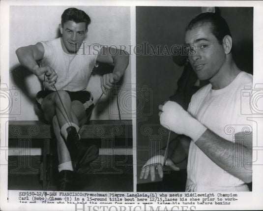 1954 Press Photo San Francisco Pierre Langlois for bout with Carl Olson - Historic Images