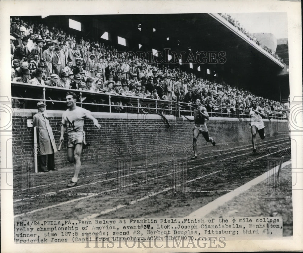 1948 Press Photo Penn Relays J Cianciaballa, H Douglas,F Jones in half mile - Historic Images