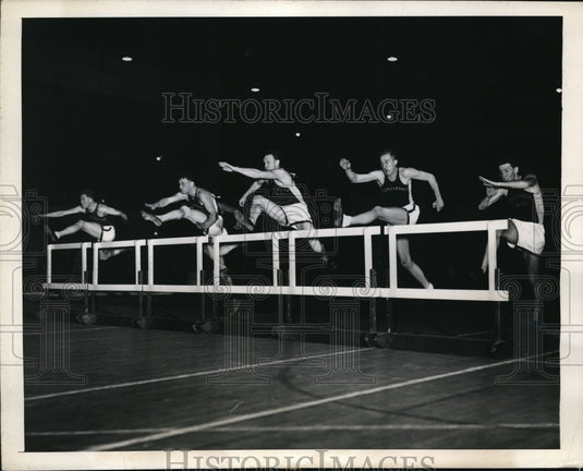 1945 Press Photo NYC Hurdlers OB Cassidy, JT Hegeman, SE Kavieff - nes23214 - Historic Images