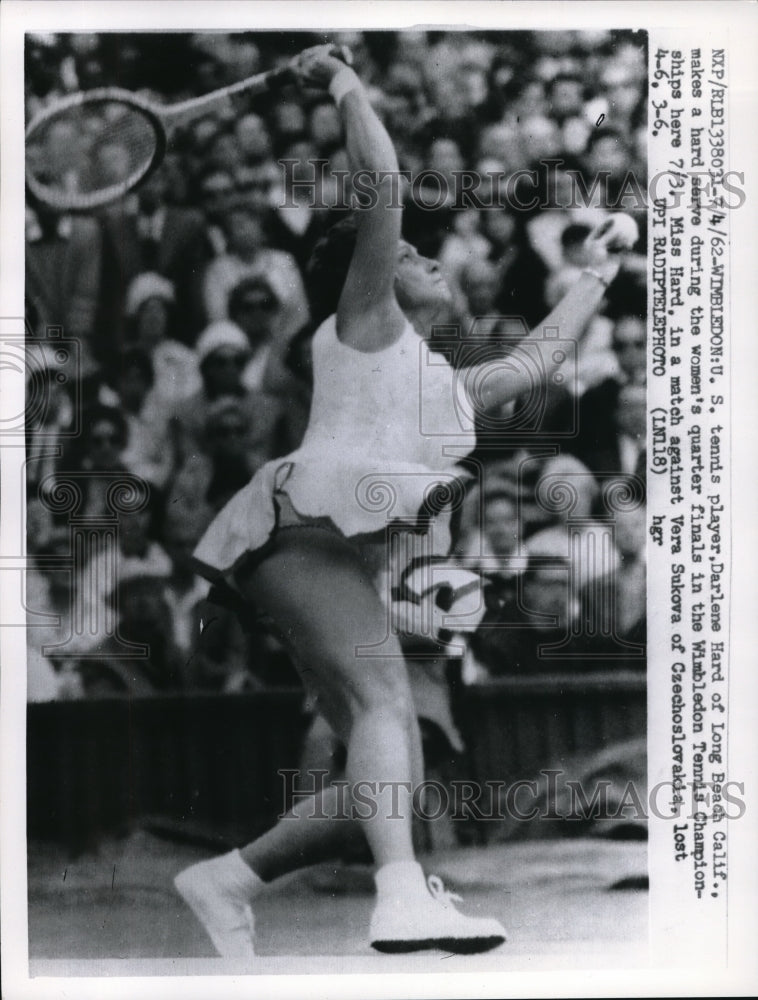 1962 Press Photo Darlene Hard during the women&#39;s quarter finals - nes23732 - Historic Images