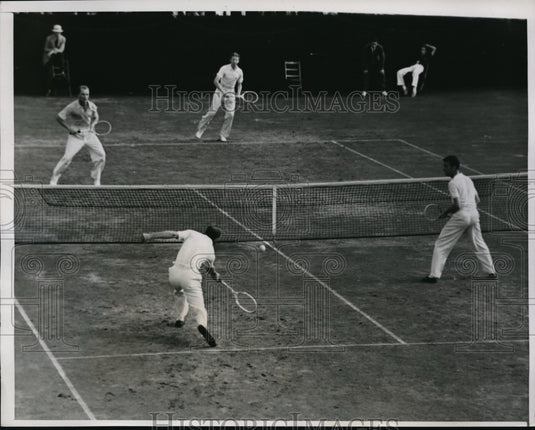 1938 Press Photo W Allison & J Vanryn battle D Budge, G Mako Natl Doubles Champ - Historic Images