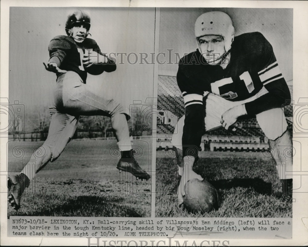 1951 Press Photo Ben Addiego of Villanova Doug Moseley of Kentucky Football Team - Historic Images