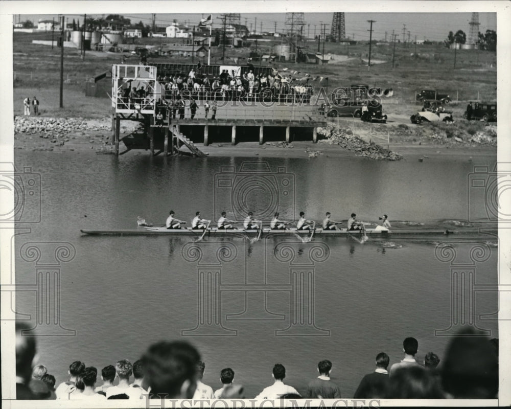 1937 Press Photo Varsity crew of University of California in race at Long Beach - Historic Images