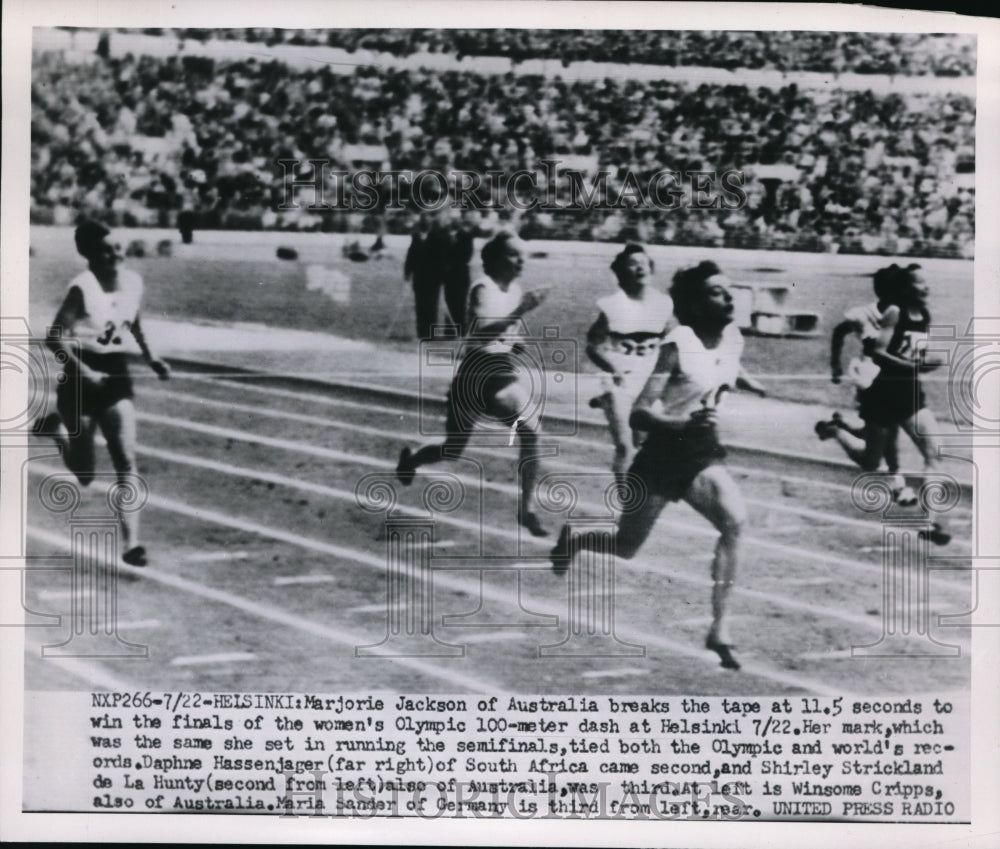 1952 Press Photo Marjorie Jackson won the finals of the women&#39;s Olympic 100meter - Historic Images