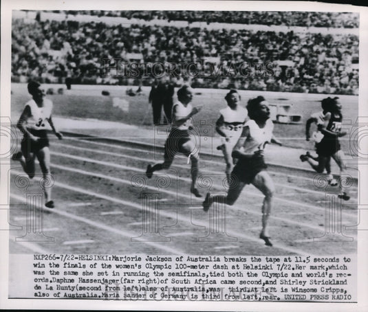 1952 Press Photo Marjorie Jackson won the finals of the women's Olympic 100meter - Historic Images