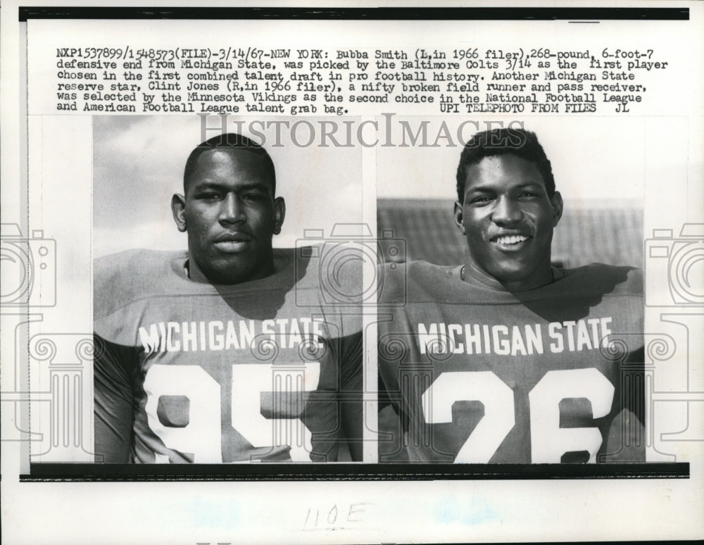 1967 Press Photo B Smith picked by Baltimore Colts, C Johnson picked by Vikings - Historic Images