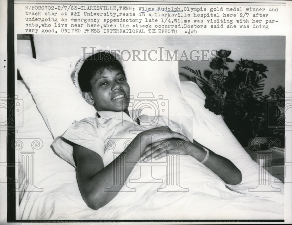 1963 Press Photo Clarksville Tb Wilma Rudolph track star appendectomy operation - Historic Images