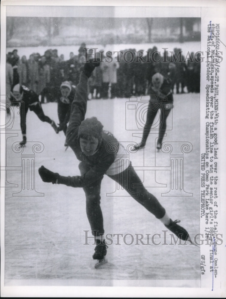 1958 Press Photo St Paul MN Jeanne Omelenchuck wins Natl Outdoor speedskate- Historic Images