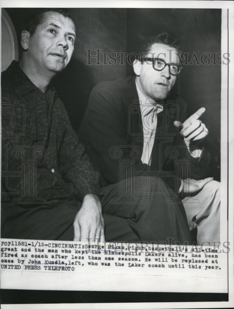 1958 Press Photo Cinncinati George Mikan of MN Lakers &amp; coach John Kundla - Historic Images