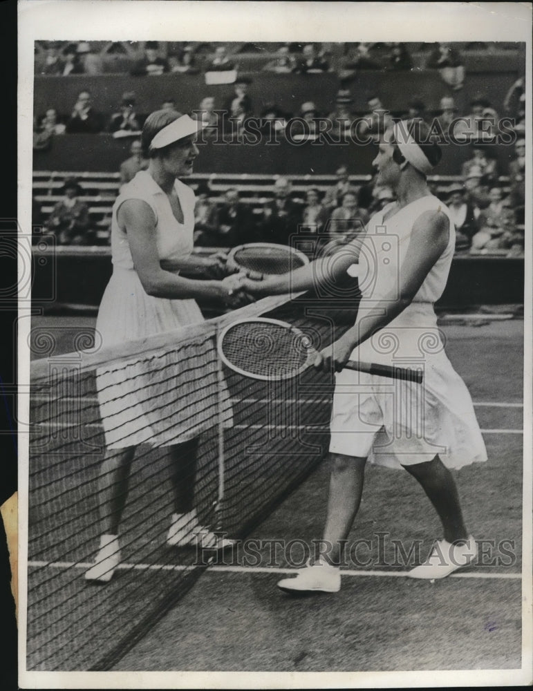 1932 Press Photo Mrs Fearnley Whittingstall &amp; Helen Jacobs Wimbledon tennis- Historic Images