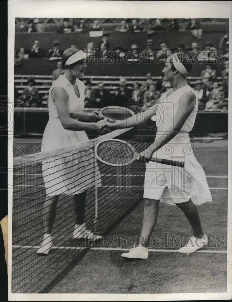 1932 Press Photo Mrs Fearnley Whittingstall & Helen Jacobs Wimbledon tennis- Historic Images