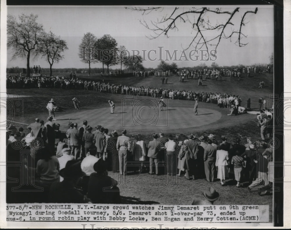 1948 Press Photo New Rochelle NY crowd watches Jem Demaret putt in Goodall golf- Historic Images