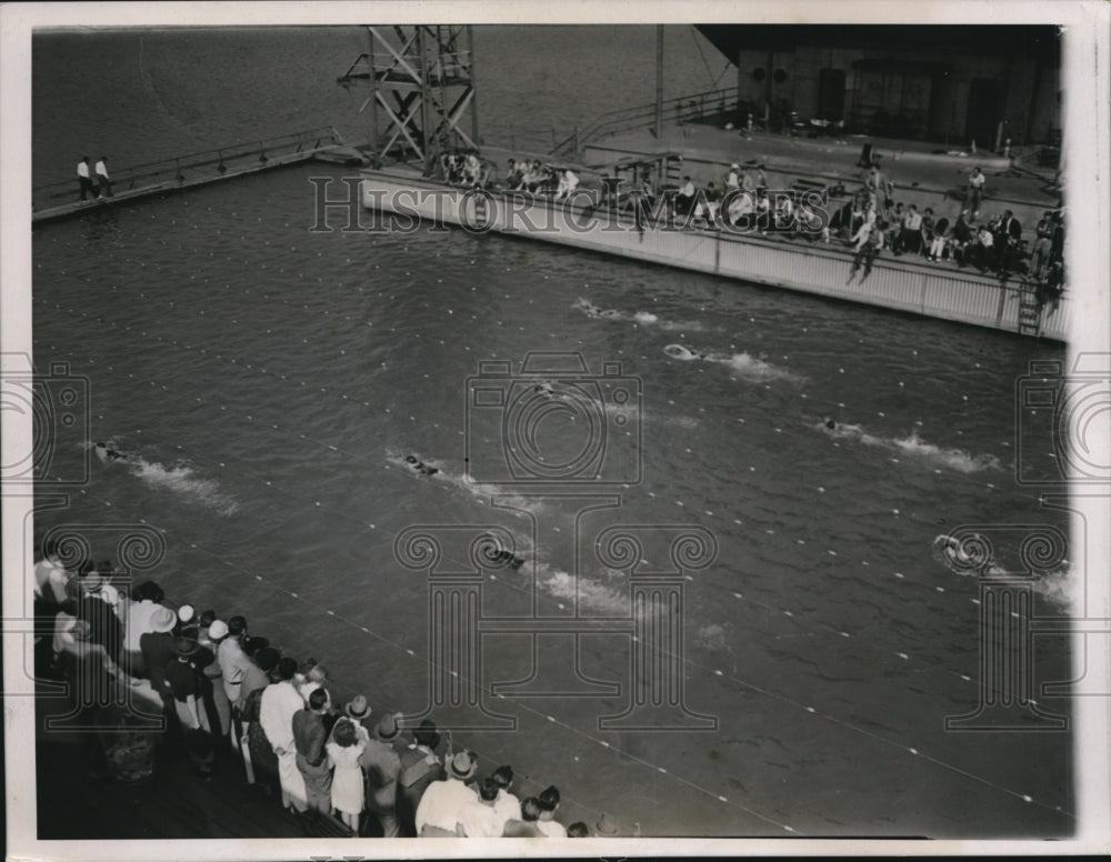 1937 Press Photo Ralph Flanagan in Natl AAU swim of a mile - nes26676 - Historic Images