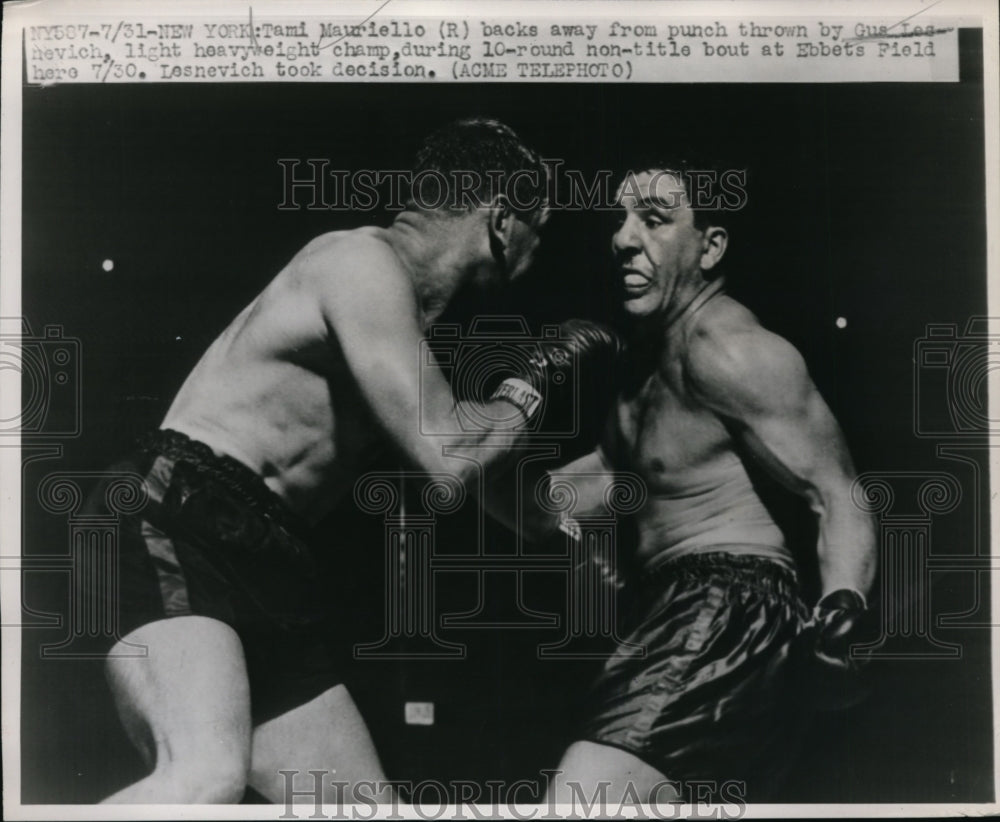 1947 Press Photo NYC Tami Mauriello vs Gus Lesnevich - nes27496 - Historic Images