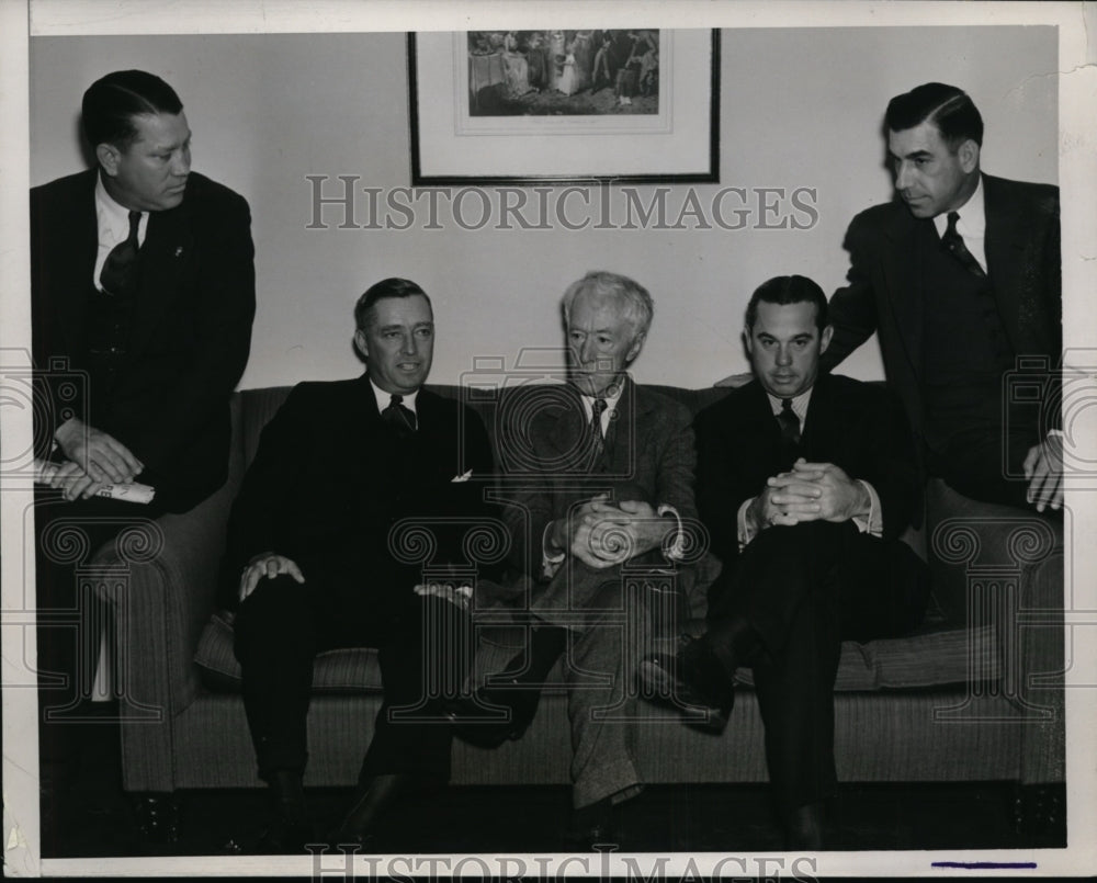 1938 Press Photo Cleveland Ump Lou Kolls, Judge Landis, Mgr Bill Terry - Historic Images