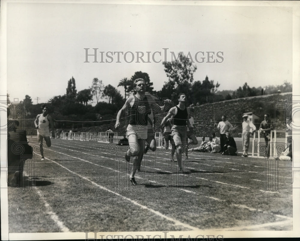 1934 Press Photo Santa Barbara Calif track, Frank Wykoff, Don Plumb - nes28220- Historic Images