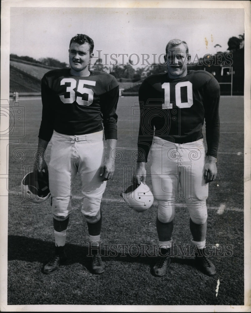 1951 Press Photo Gordy White &amp; Russ Pomeroy Stanford football tackles- Historic Images