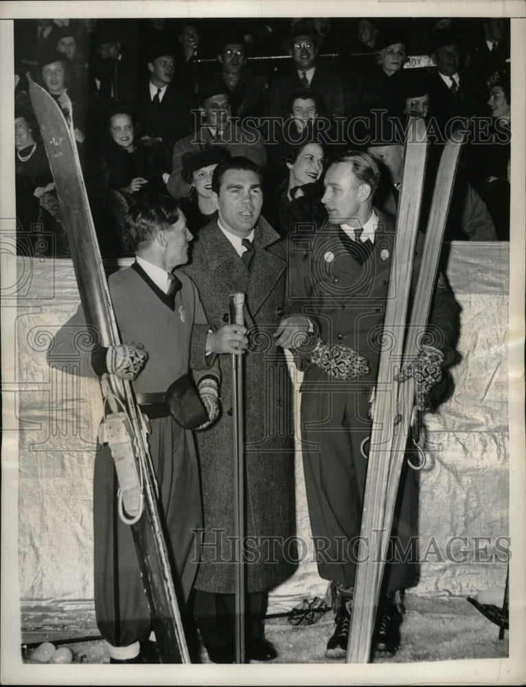 1936 Press Photo Boxer Max Schmelling, skiersAnton Lekang, S Mikkelsen - Historic Images