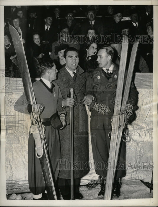 1936 Press Photo Boxer Max Schmelling, skiersAnton Lekang, S Mikkelsen - Historic Images