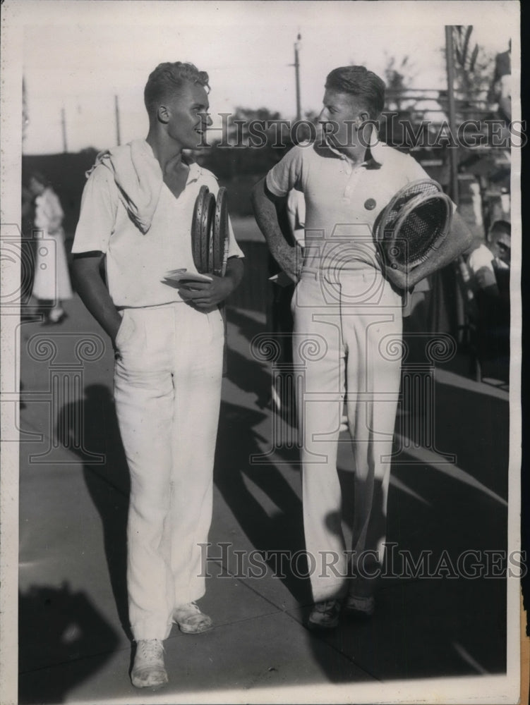 1934 Press Photo Gene Mako &amp; Donald Budge at Natl Clay Courts tennis Chicago - Historic Images