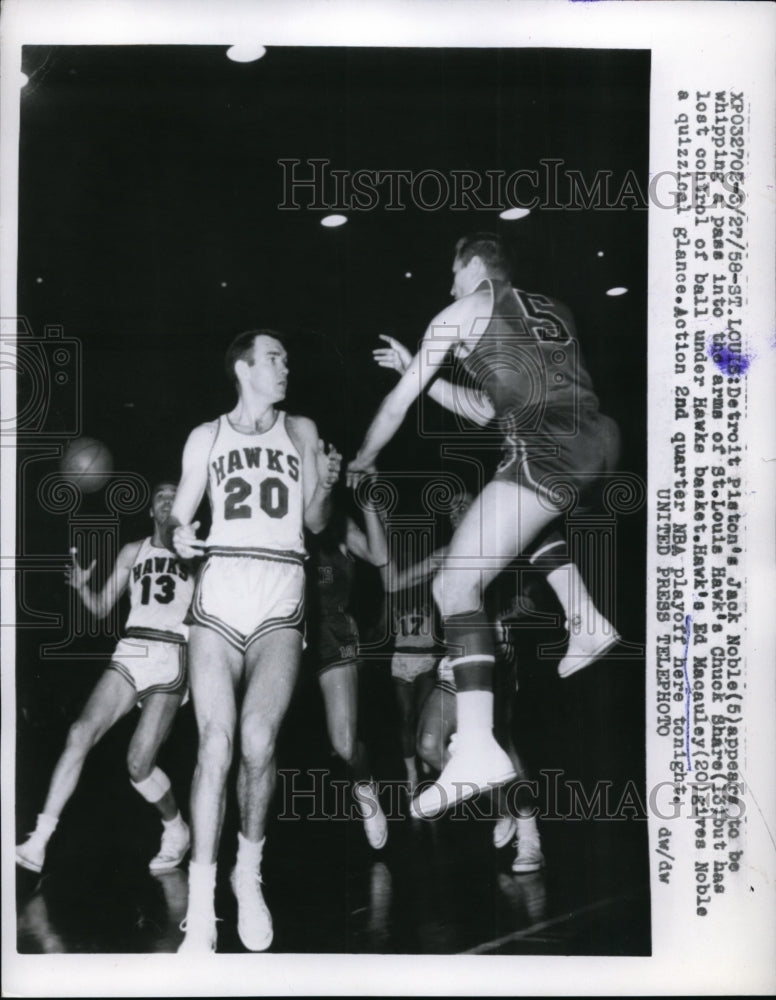 1958 Press Photo Detroit Pistons Jack Noble loses control of ball - nes29774 - Historic Images