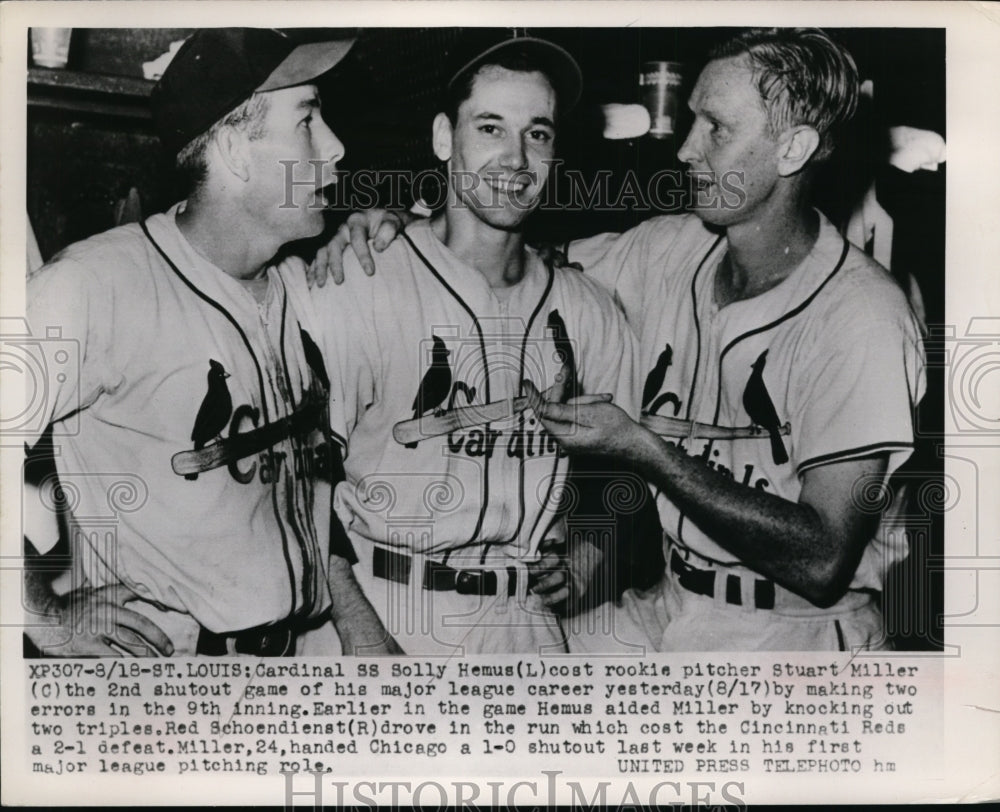 1952 St Louis Cardinals Solly Hemus, pitcher Stuart Miller,-Historic Images