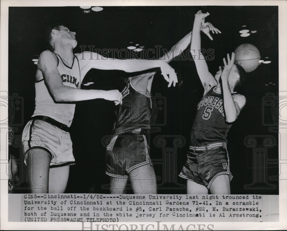 1952 Press Photo Duquense U vs U of Cinncinati Carl Pacacha, M Buraczewski- Historic Images