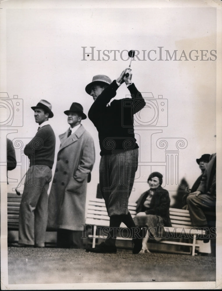 1934 Press Photo Tommy Armour drives from 15th tee at North &amp; South Open - Historic Images