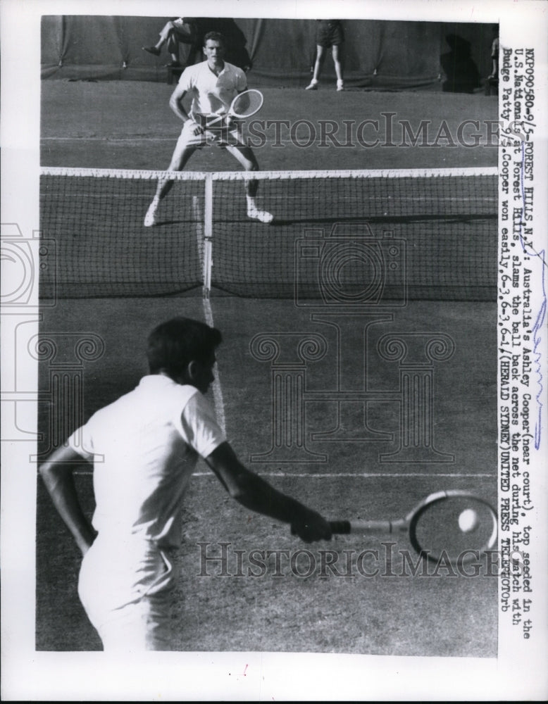 1957 Press Photo Ashley Cooper plays against Budge Patty at US Nationals- Historic Images