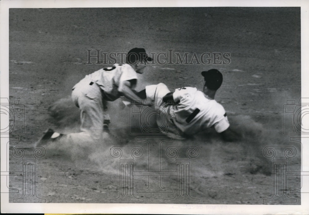 1951 Indians 2nd baseman Bobby Avila tagged out by Jim Runnels-Historic Images