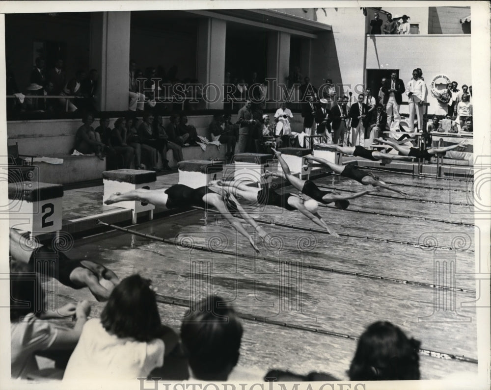 1938 Press Photo Start of 300 meter medley race at Womens National Championships- Historic Images