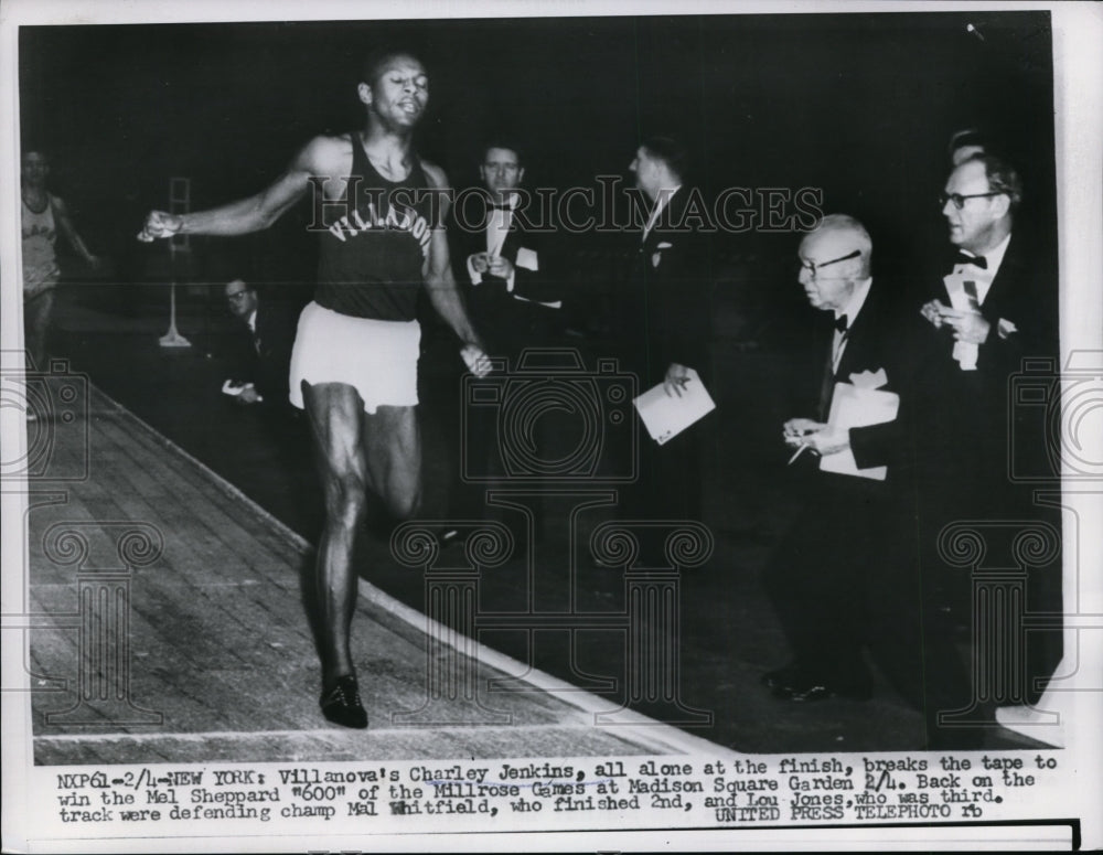 1956 Press Photo Charley Jenkins breaks tape to win Mel Sheppard 600 - nes32759- Historic Images