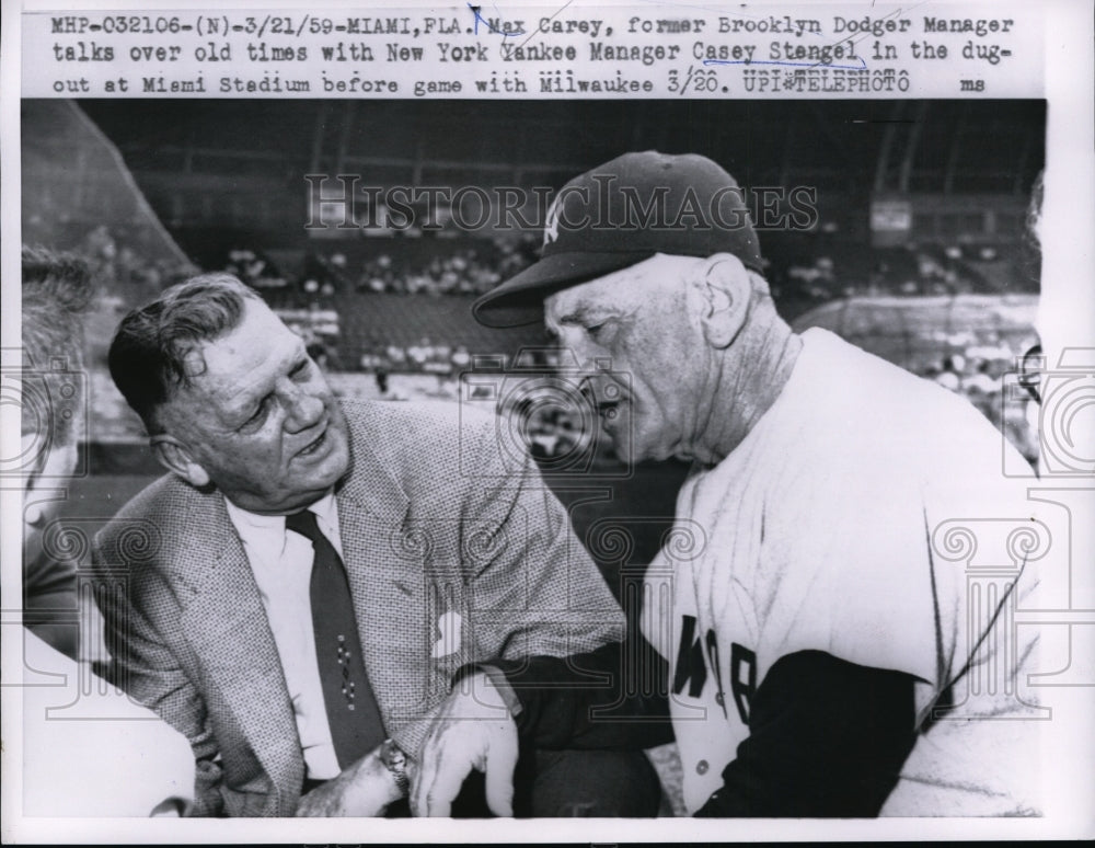 1959 Press Photo Miami Fla Max Carey ex Dodger mgr &amp; Yankee mgr C Stengel - Historic Images