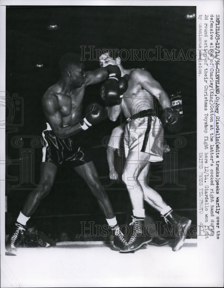 1956 Press Photo Cleveland Ohio Joey Giadello in white vs Charley Cotton- Historic Images