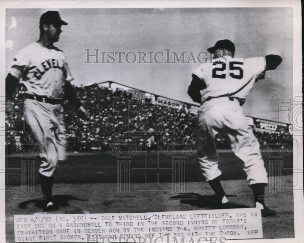 1952 Press Photo Indian Dale Mitchell out vs Whitey Lockman Giants - nes33911- Historic Images