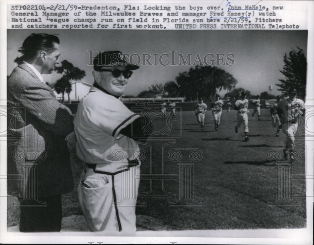 1959 Press Photo Bradenton Fla John McHale GM of Braves at spring training- Historic Images