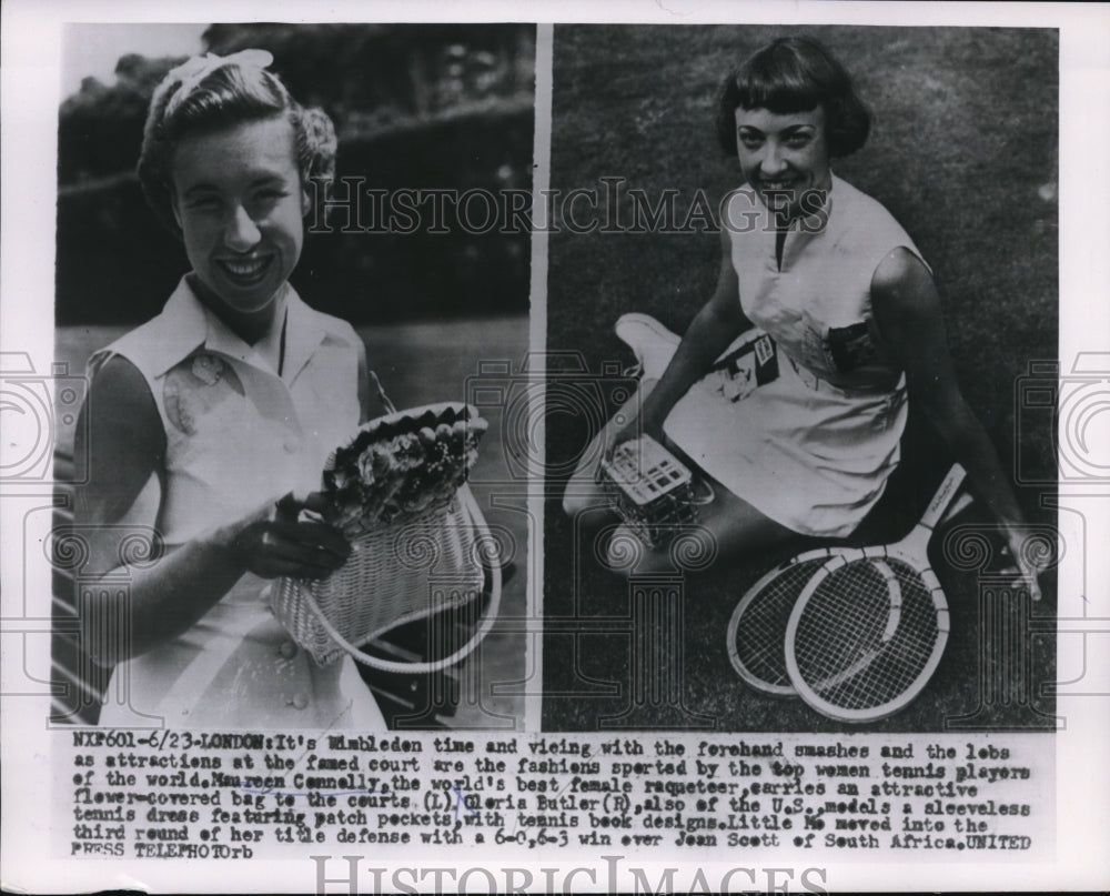 1954 Press Photo London Wimbledon tennis Maureen Connelly, Gloria Butler - Historic Images