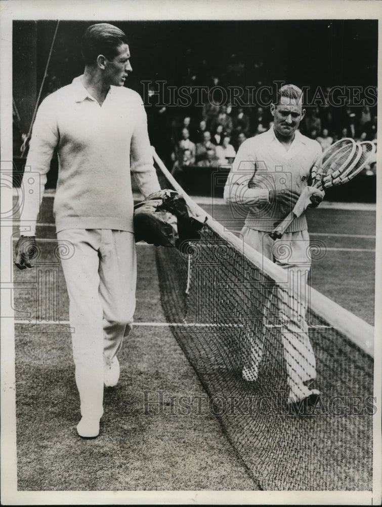 1934 Press Photo Francis Shields of US vs P Landry of France Wimbledon tennis - Historic Images