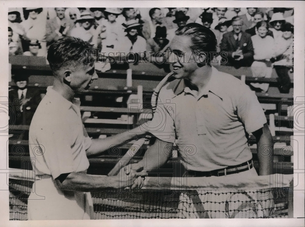 1936 Press Photo Bryan Bitsy Grant left, H Henkel Wimbledon tennis quarter final - Historic Images