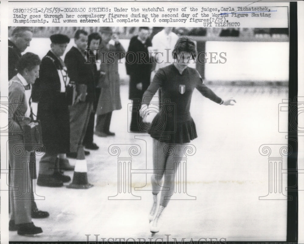 1959 Press Photo Carla Tichatschek cumpulsory figure skate at World Championship- Historic Images
