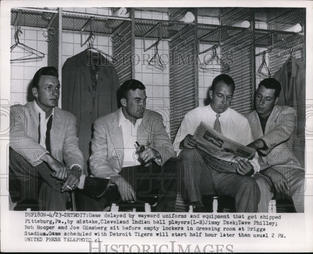 1954 Press Photo Indians Jim Dzek, Dave Philley,Bob Hooper, Joe Ginsberg - Historic Images