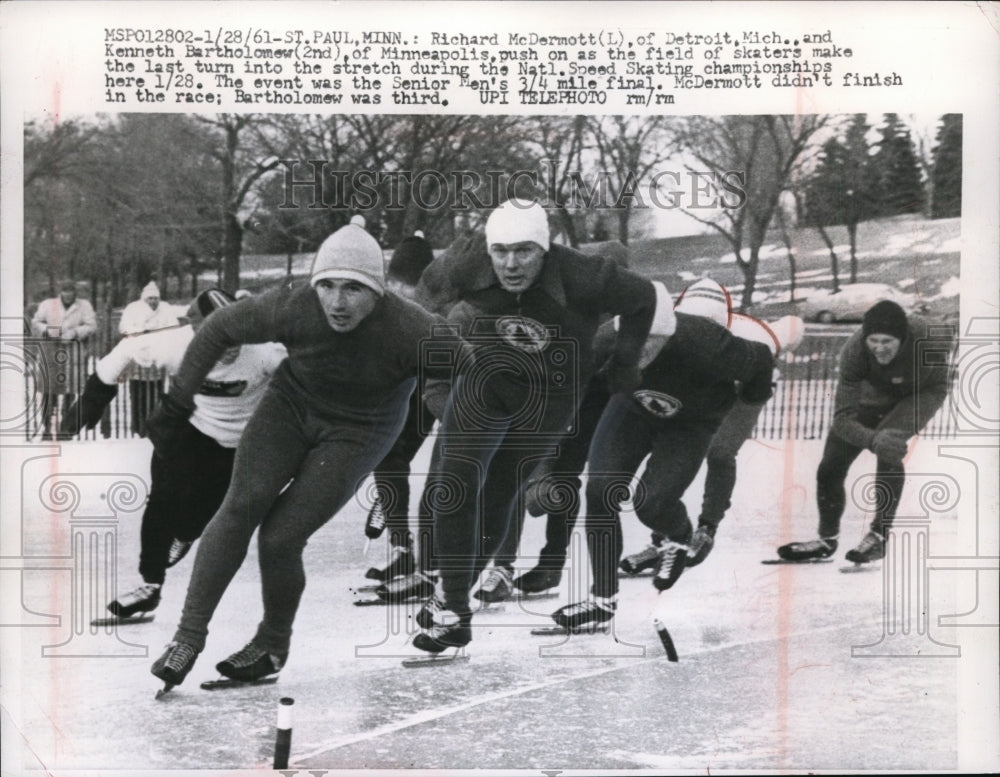 1961 Press Photo Speed skater Richard McDermott, Ken Bartholomew in MN - Historic Images