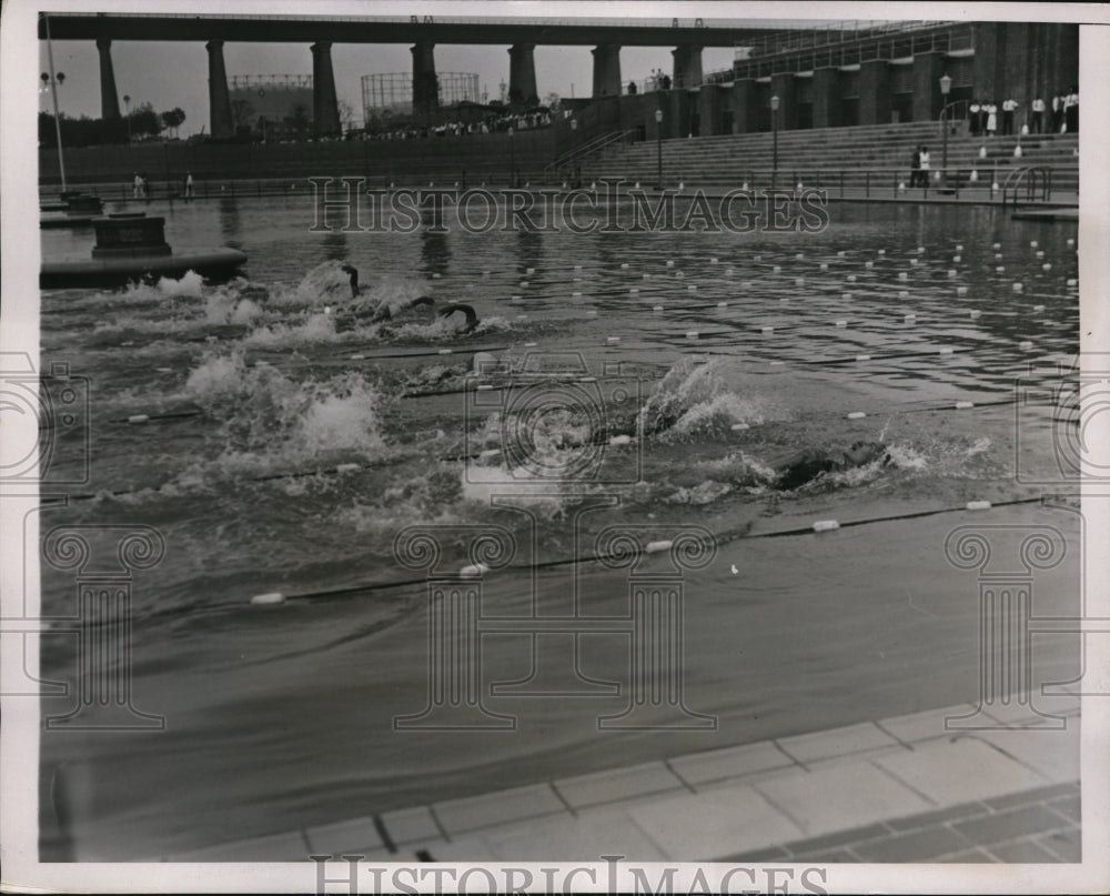1936 Press Photo Olympic swim tryouts Eleanor Holm Jarrett 100 m backstroke 1:19- Historic Images