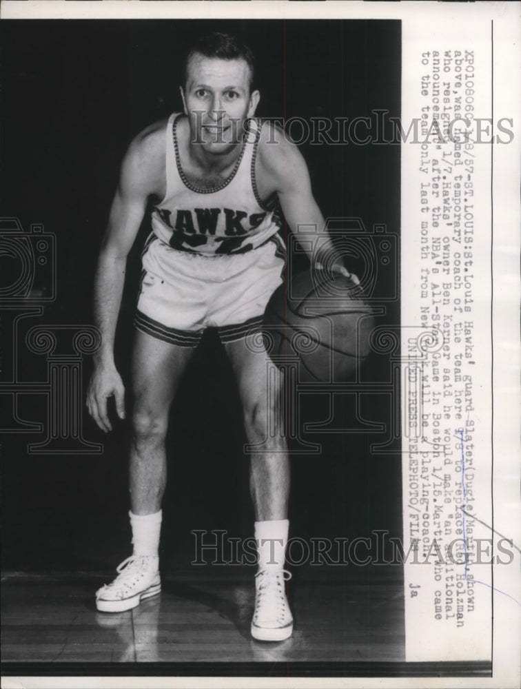 1957 Press Photo St Louis Hawks guard Slater Dugie Martin named tepm coach - Historic Images