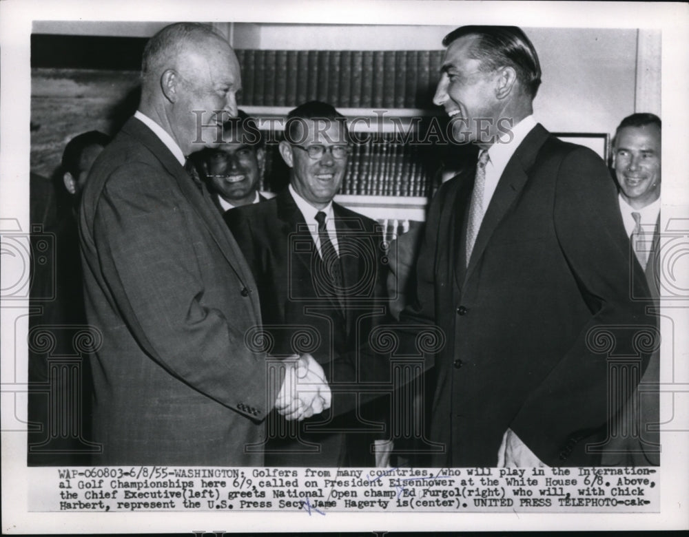 1955 Press Photo Pres Eisenhower & Ed Furgol of PGA& Press Sec James Hagerty- Historic Images