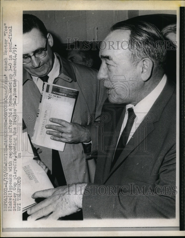 1968 Press Photo Canadiens coach Hector Toe Blake 3-0 vs Bruins Stanley Cup- Historic Images