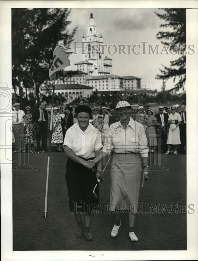 1938 Press Photo Jane Cothran Jameson, Patty Berg Miami Biltmore Golf champ- Historic Images