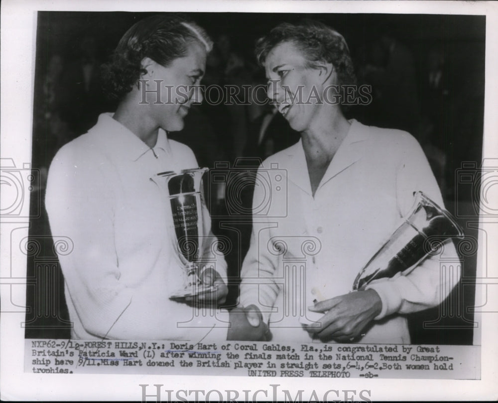 1955 Press Photo Doris Hart &amp; Patricia Ward National Tennis at Forest Hills NY- Historic Images